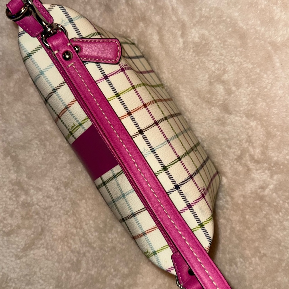 Y2K Coach Heritage Tattersall Multicolor Plaid Cream Magenta Shoulder Bag Iconic - Picture 12 of 16
